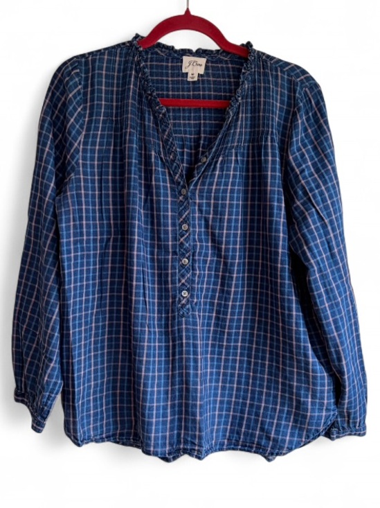 J. Crew Tops - J. Crew Pintuck Lightweight Plaid 100% Cotton Prairie Blouse Size M